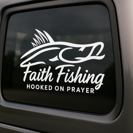 Snook Faith Fishing Vinyl Decal – “Hooked on Prayer” | Christian Fishing Car Sticker