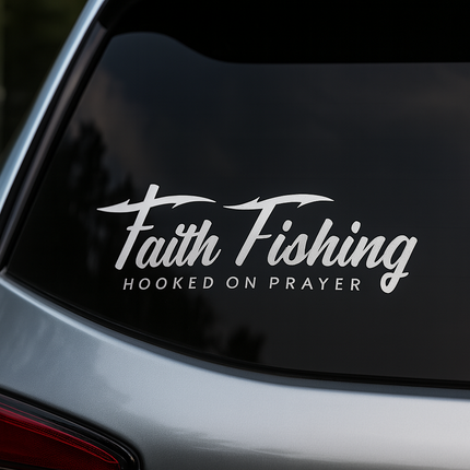 Faith Fishing “Hooked on Prayer” Vinyl Decal – Car, Truck, Kayak, Cooler Sticker