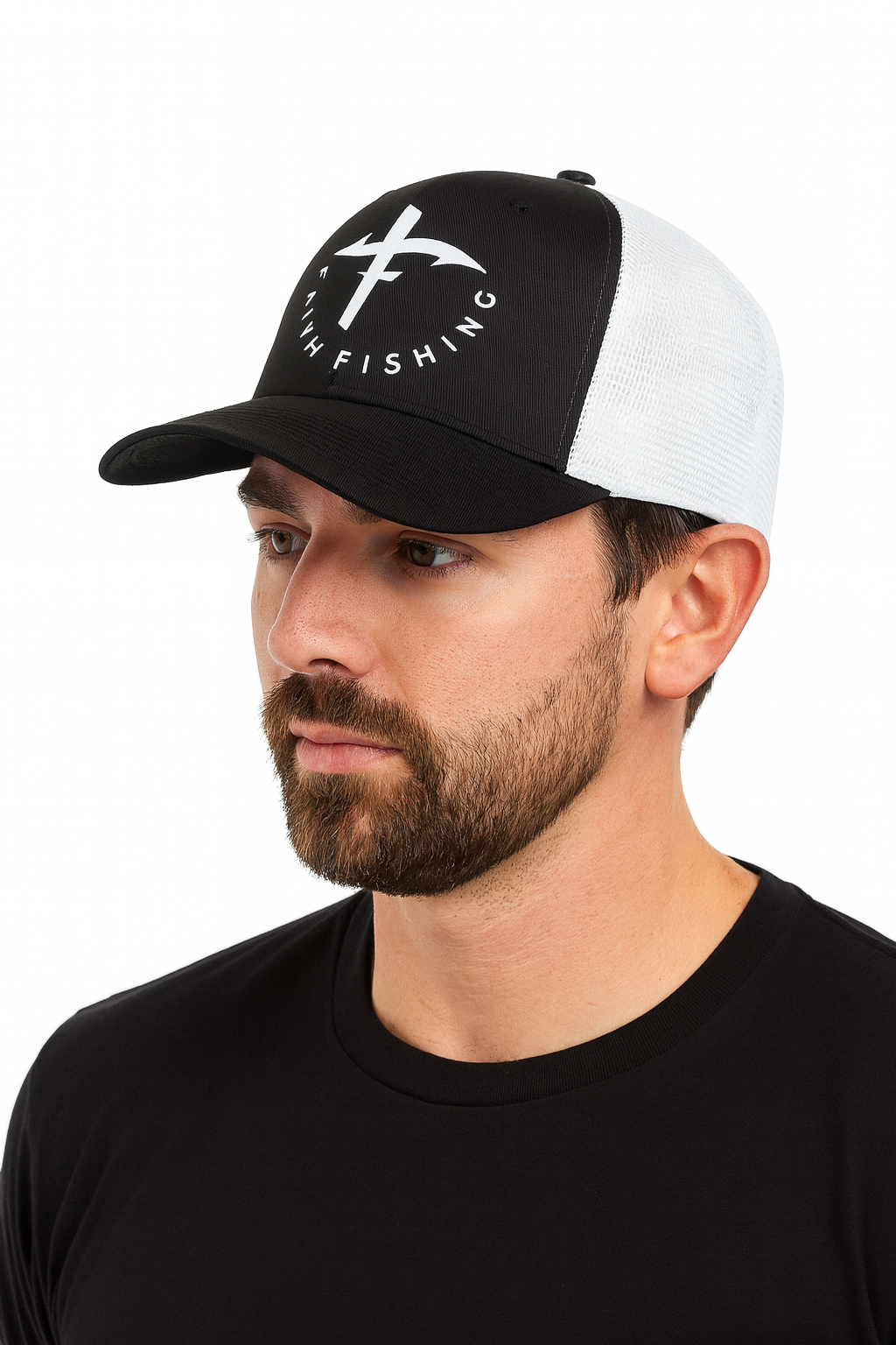 White and Black Trucker Cap - circle logo