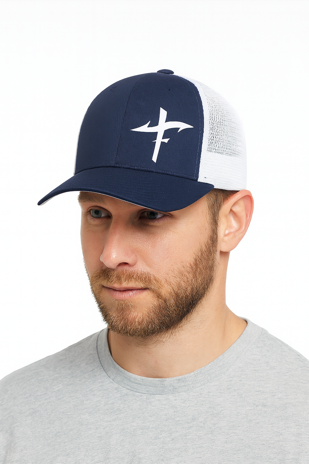 Navy and White Trucker Cap - Cross
