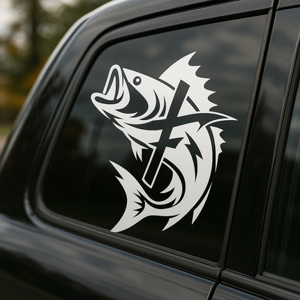 Bass Cross Car Decal – Christian Fishing Vinyl Sticker