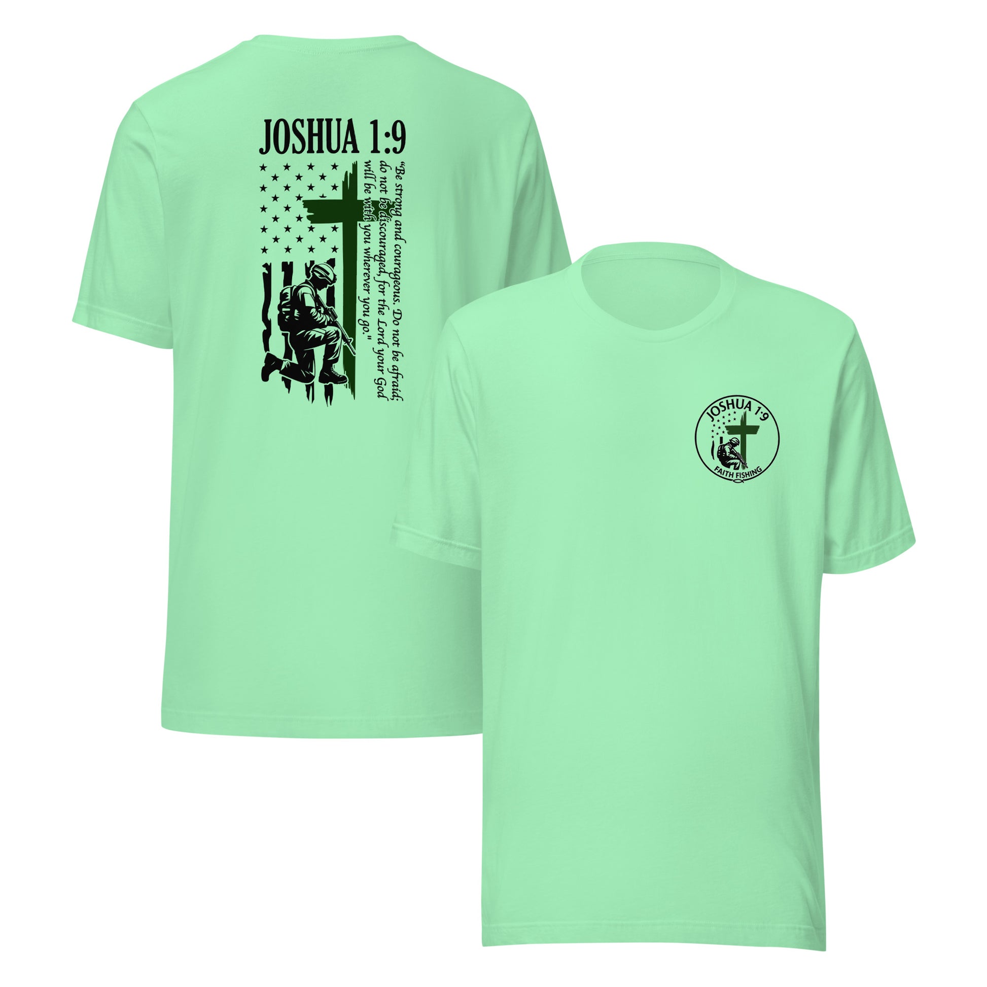 🪖 Joshua 1:9 – Be Strong & Courageous Patriotic Faith Shirt — Christian Fishing Apparel
