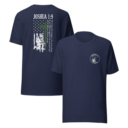 🪖 Joshua 1:9 – Be Strong & Courageous Patriotic Faith Shirt — Christian Fishing Apparel