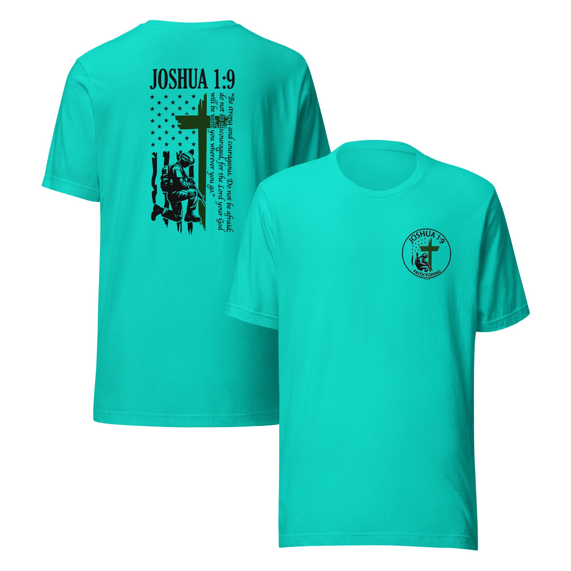 🪖 Joshua 1:9 – Be Strong & Courageous Patriotic Faith Shirt — Christian Fishing Apparel