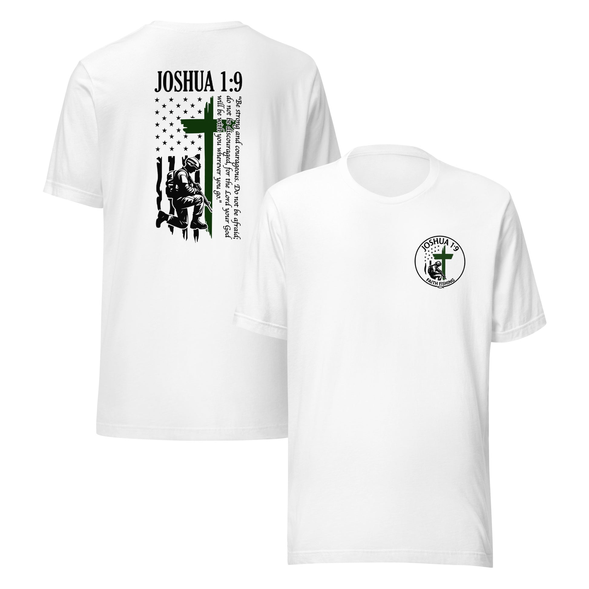 🪖 Joshua 1:9 – Be Strong & Courageous Patriotic Faith Shirt — Christian Fishing Apparel